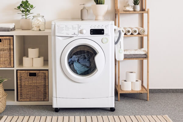 Samsung washing machine in a modern laundry room